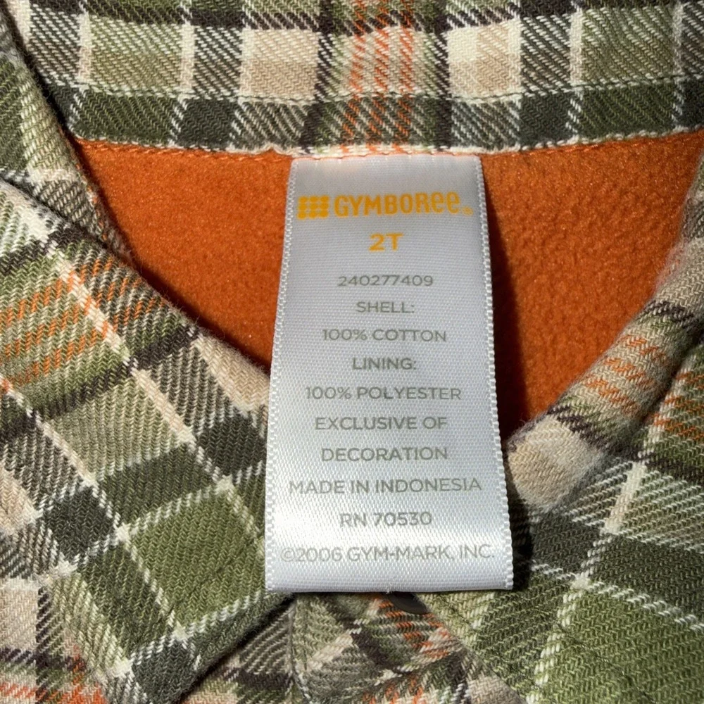 Vintage Gymboree Boys 2T Fleece Lined Plaid Flannel Button Up Shirt